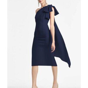 Sachin & Babi Navy Blue One-Shoulder Bow Midi Dress